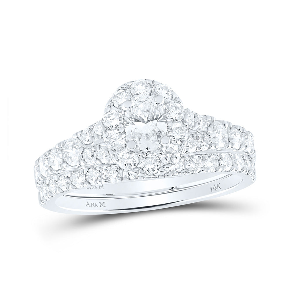 14K White Or Yellow Gold Oval Diamond Halo Bridal Wedding Ring Band Set, Womens Size: 5-10