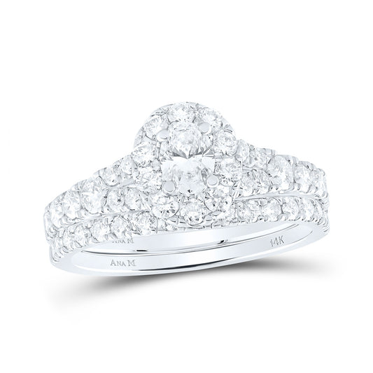 14K White Or Yellow Gold Oval Diamond Halo Bridal Wedding Ring Band Set, Womens Size: 5-10