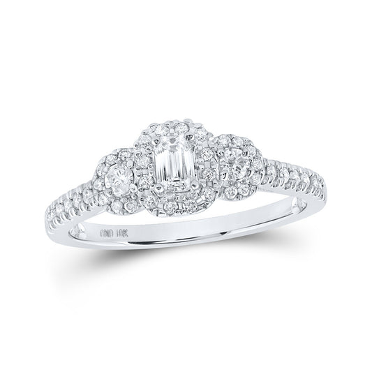 10K White Or Yellow Gold Emerald Diamond 3-stone Bridal Wedding Engagement Ring , Womens Size: 5-10