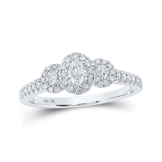 10K White Gold Oval Diamond 3-stone Bridal Wedding Engagement Ring 1/2 Cttw, Womens Size: 5-10