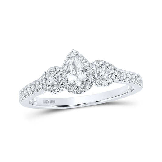 10K White Gold Pear Diamond 3-stone Bridal Wedding Engagement Ring 1/2 Cttw, Womens Size: 5-10