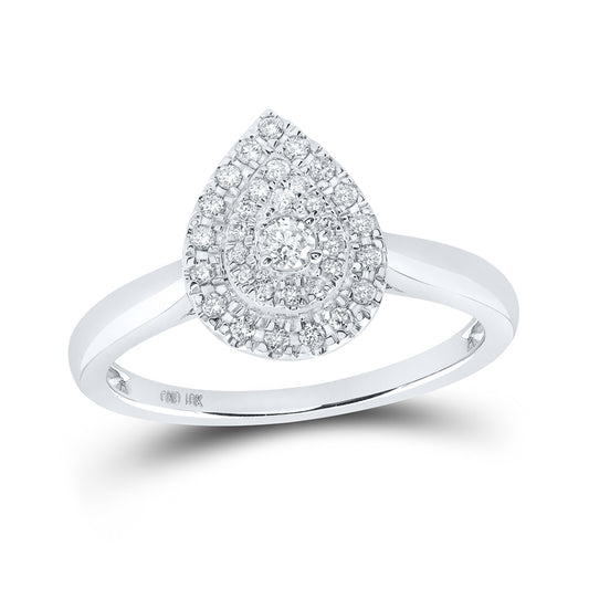 10K White Gold Womens Round Diamond Teardrop Ring 1/3 Cttw, Womens Size: 5-10