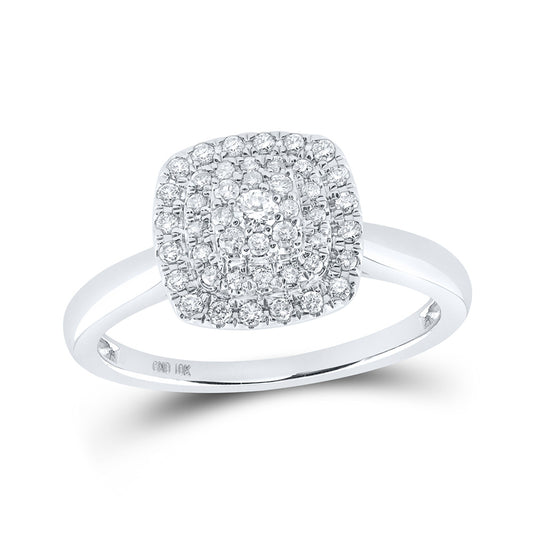 10K White Gold Womens Round Diamond Square Ring 1/3 Cttw, Womens Size: 5-10