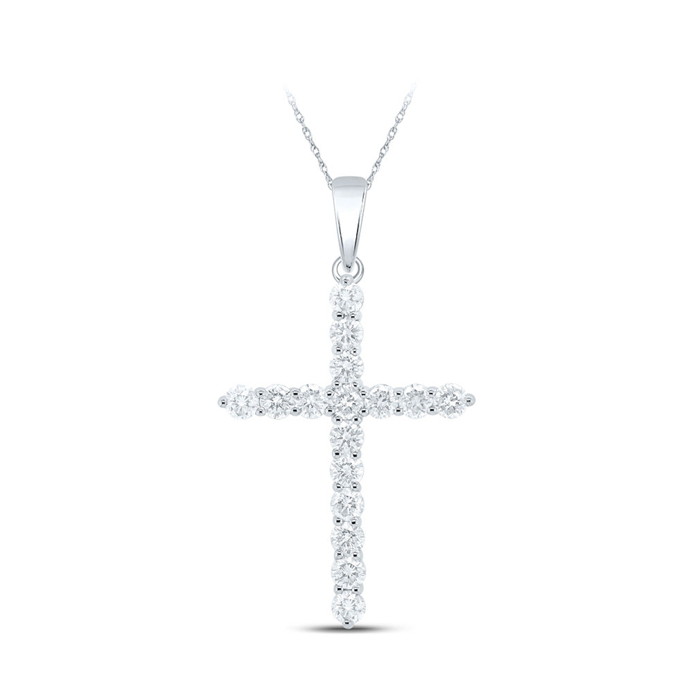 10K Yellow Or White Or Rose Gold Womens Round Diamond Cross Pendant