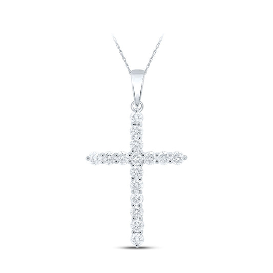 10K White Gold Womens Round Diamond Cross Pendant 2 Cttw