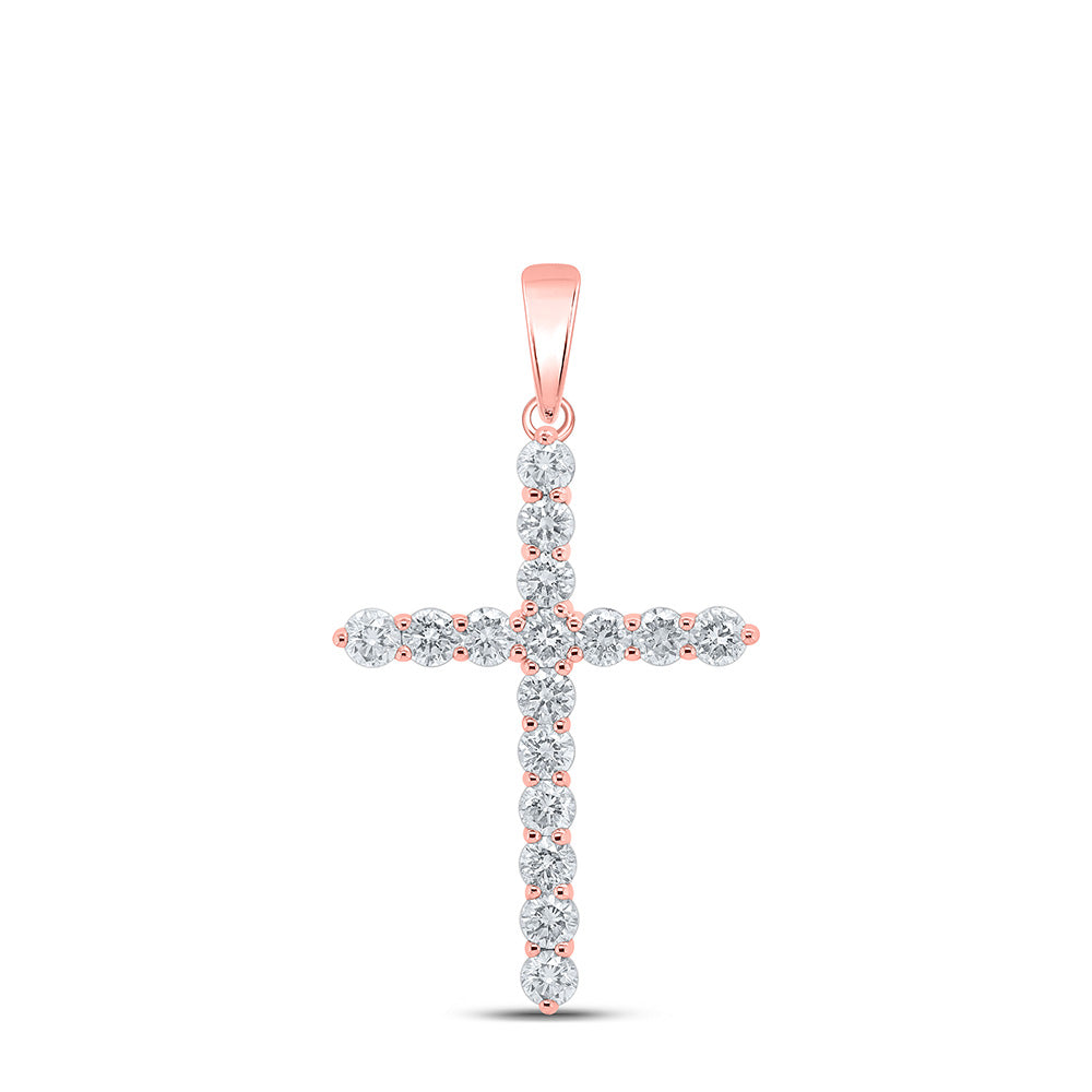 10K Yellow Or White Or Rose Gold Womens Round Diamond Cross Pendant