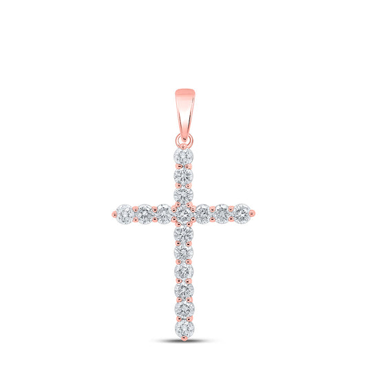 10K Yellow Or White Or Rose Gold Womens Round Diamond Cross Pendant