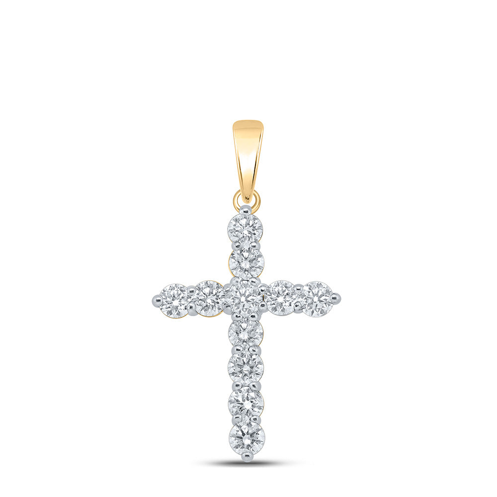 10K Yellow Or White Or Rose Gold Womens Round Diamond Cross Pendant