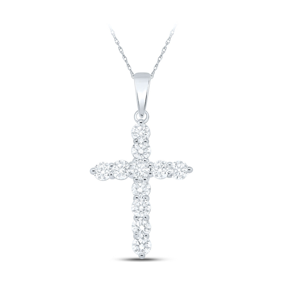 10K Yellow Or White Or Rose Gold Womens Round Diamond Cross Pendant