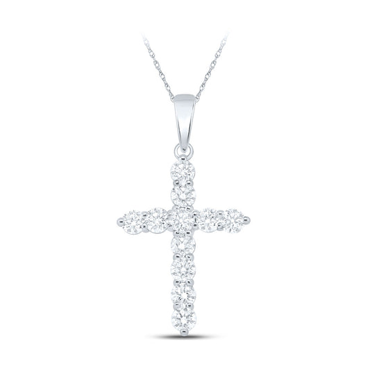 10K Yellow Or White Or Rose Gold Womens Round Diamond Cross Pendant