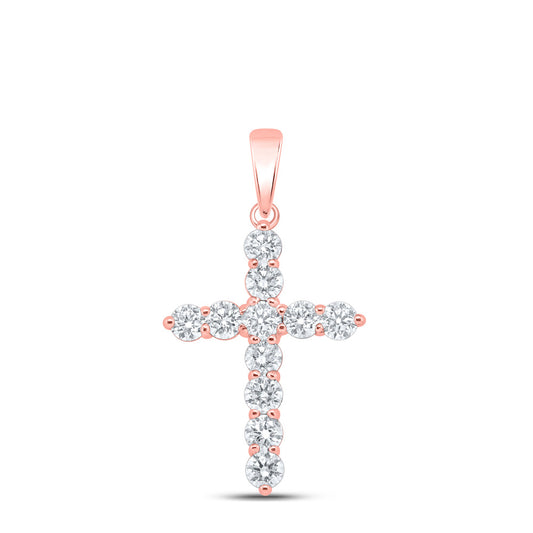 10K Yellow Or White Or Rose Gold Womens Round Diamond Cross Pendant