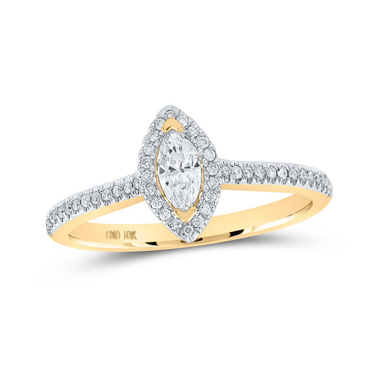 10K Yellow Gold Marquise Diamond Halo Bridal Wedding Engagement Ring 1/3 Cttw, Womens Size: 5-10