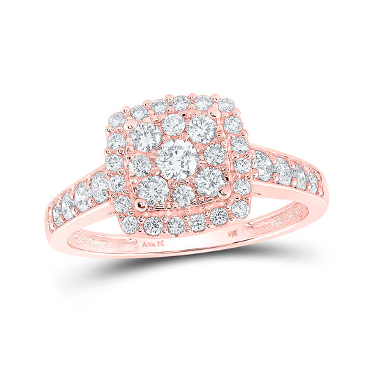 14K Rose Gold Round Diamond Square Bridal Wedding Engagement Ring 1 Cttw, Womens Size: 5-10