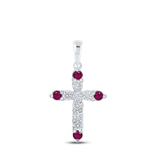 10K White Or Yellow Gold Womens Round Ruby Diamond Cross Pendant