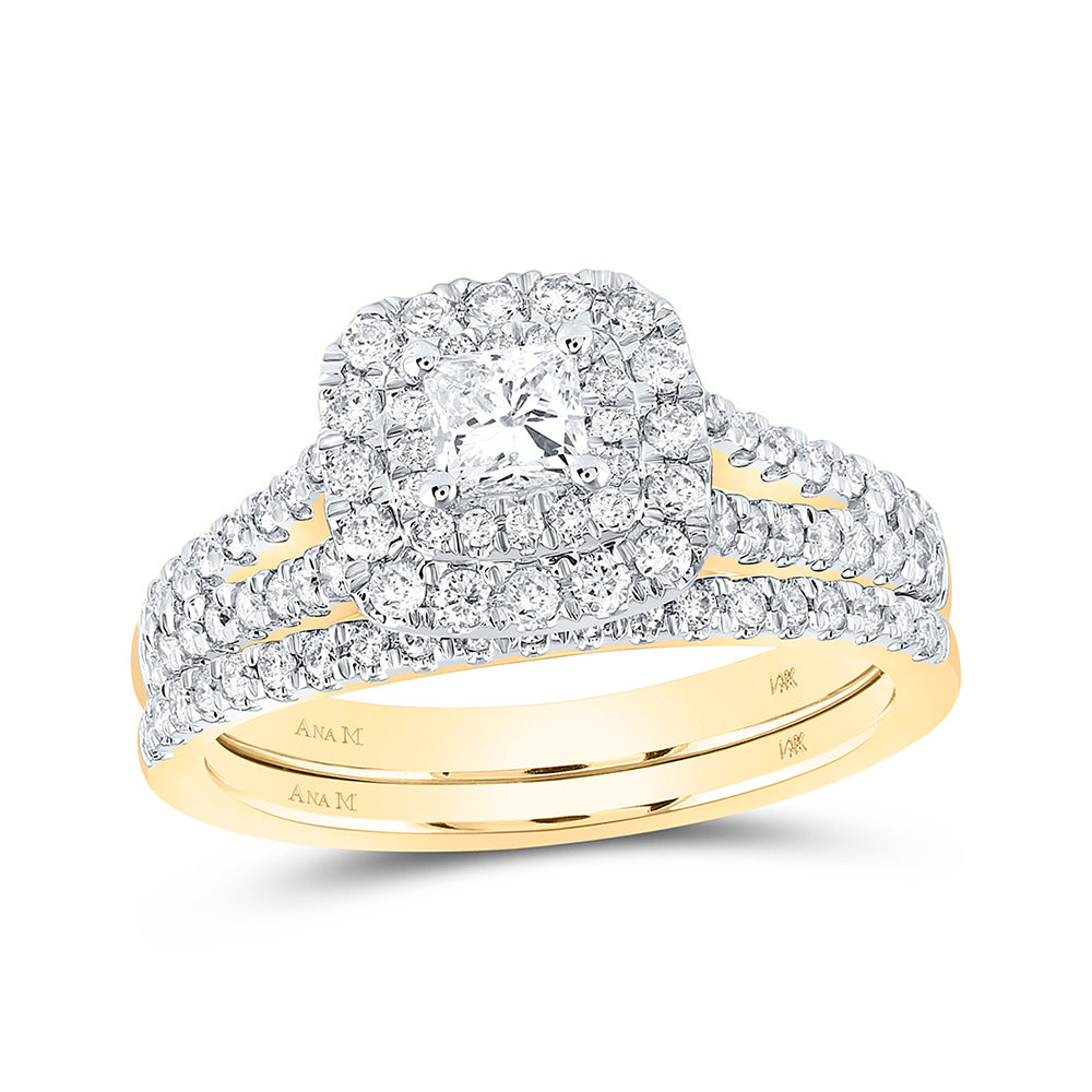 14K Yellow Gold Princess Diamond Halo Bridal Wedding Ring Band Set 1 Cttw, Womens Size: 5-10