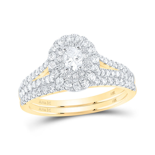 14K Yellow Gold Oval Diamond Halo Bridal Wedding Ring Band Set 1 Cttw, Womens Size: 5-10