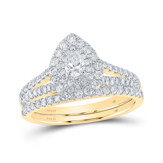 14K Yellow Gold Pear Diamond Halo Bridal Wedding Ring Band Set 1 Cttw, Womens Size: 5-10