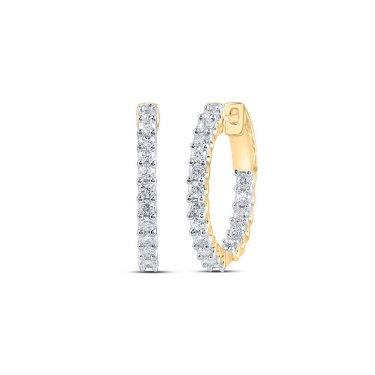 10K Yellow Gold Womens Round Diamond In Out Hoop Earrings 1-1/2 Cttw