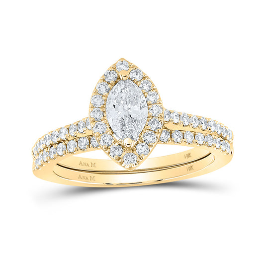 14K Yellow Gold Marquise Diamond Halo Bridal Wedding Ring Band Set 1 Cttw, Womens Size: 5-10