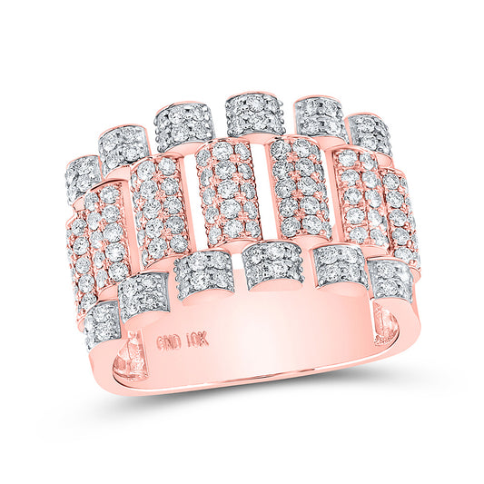 10K Yellow Or Rose Gold Mens Round Diamond Statement Band Ring, Mens Size: 7-13