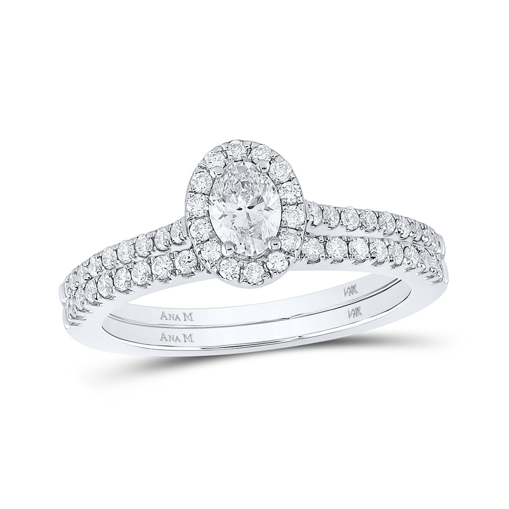14K Yellow Or Two-Tone Gold Oval Diamond Halo Bridal Wedding Ring Band Set , Womens Size: 5-10