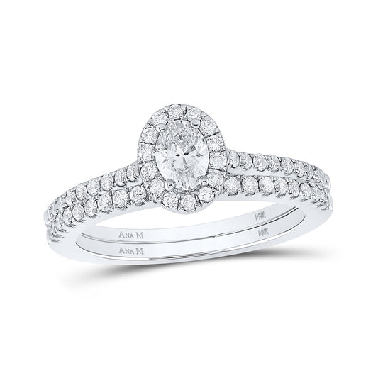 14K Yellow Or Two-Tone Gold Oval Diamond Halo Bridal Wedding Ring Band Set , Womens Size: 5-10