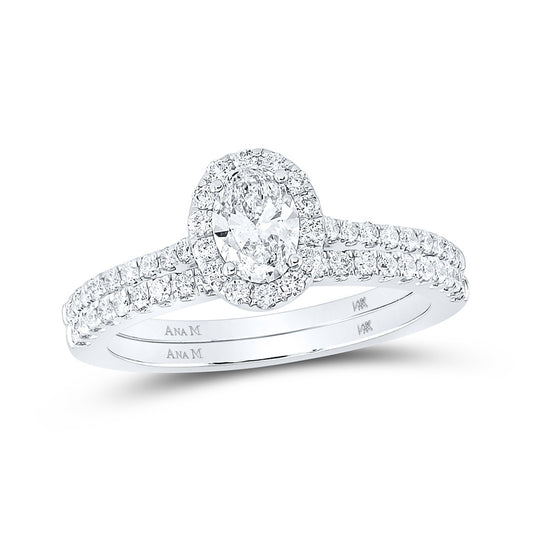 14K Two-tone Gold Oval Diamond Halo Bridal Wedding Ring Band Set 1 Cttw, Womens Size: 5-10
