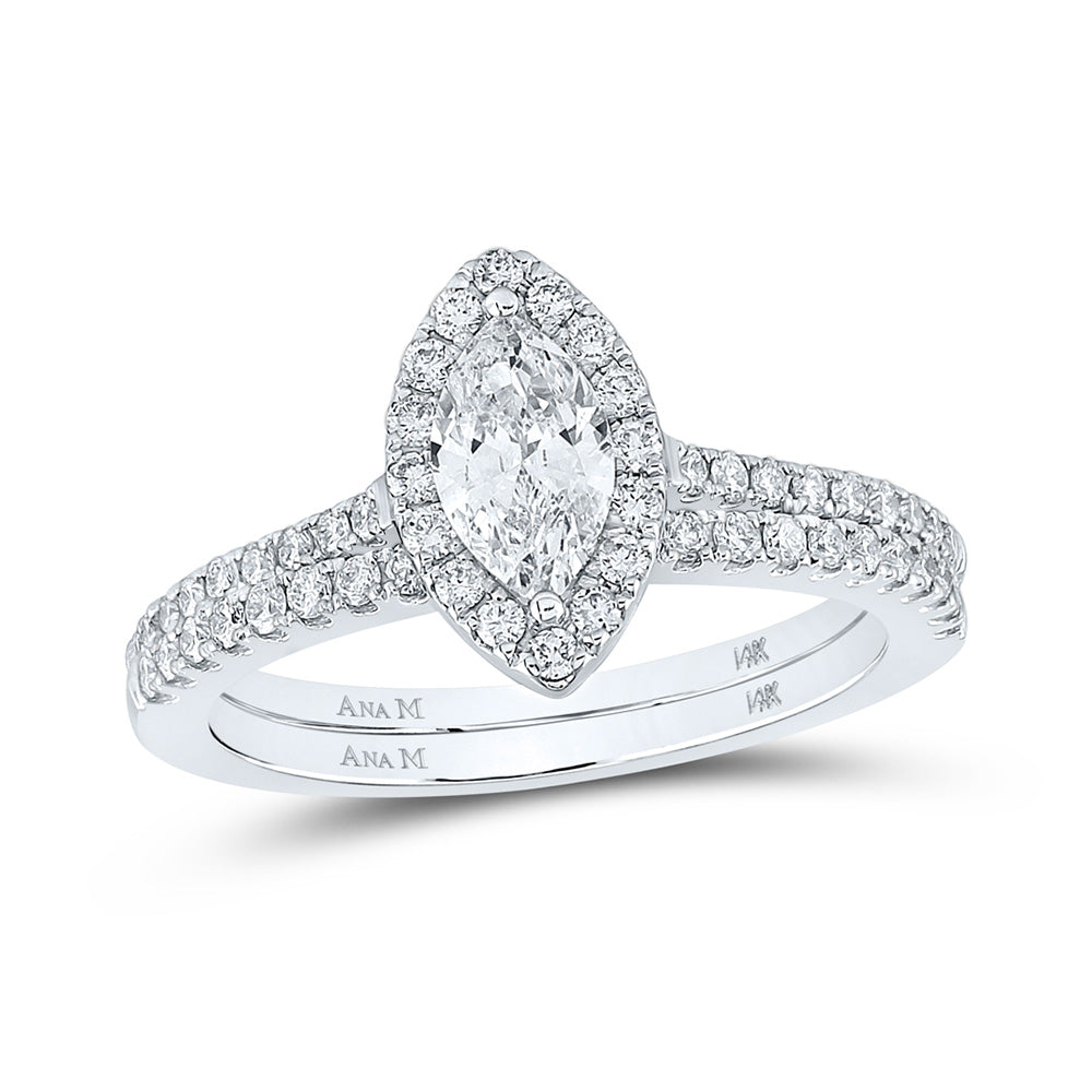 14K Yellow Or Two-Tone Gold  Marquise Diamond Halo Bridal Wedding Ring Band Set 1 Cttw, Womens Size: 5-10