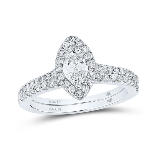 14K Yellow Or Two-Tone Gold  Marquise Diamond Halo Bridal Wedding Ring Band Set 1 Cttw, Womens Size: 5-10