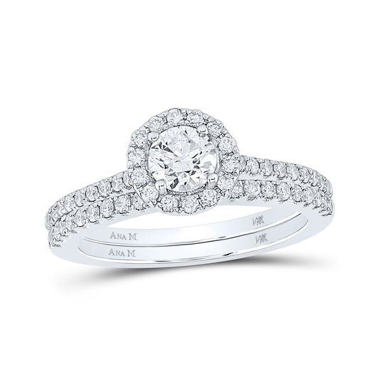 14K Yellow Or Two-Tone Gold Round Diamond Halo Bridal Wedding Ring Band Set , Womens Size: 5-10