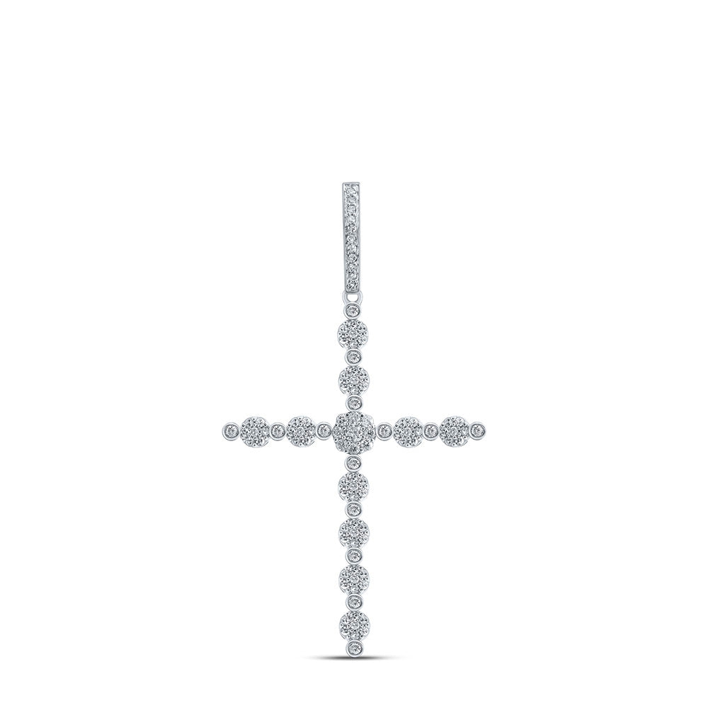 10K White Gold Womens Round Diamond Cross Pendant 3/4 Cttw