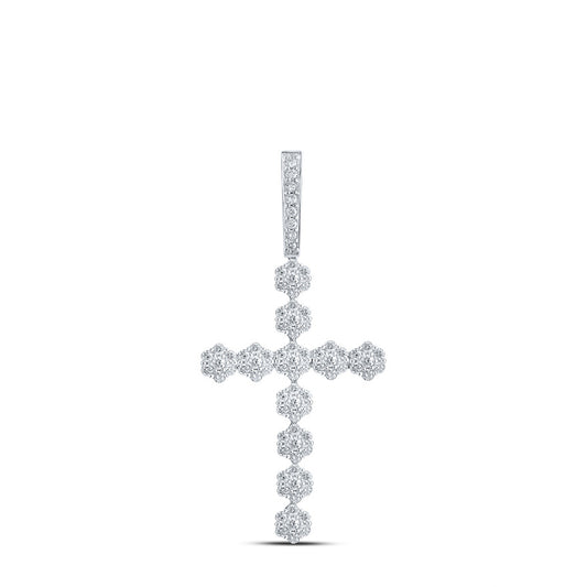 10K White Or Yellow Gold Womens Round Diamond Cross Pendant