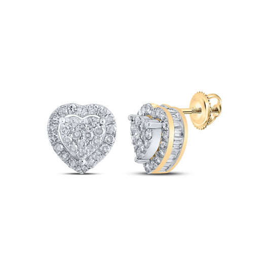 10K Yellow Gold Womens Round Diamond Heart Earrings 5/8 Cttw, Length: 0.31 In