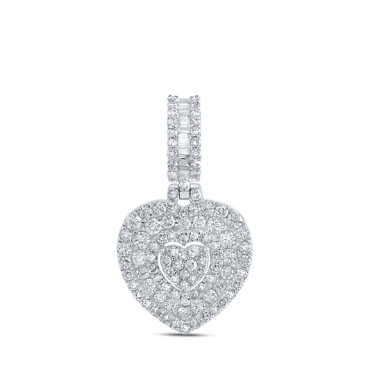 10K White Gold Womens Round Diamond Heart Pendant 1-1/5 Cttw, Length: 1 In, Width: 0.53 In