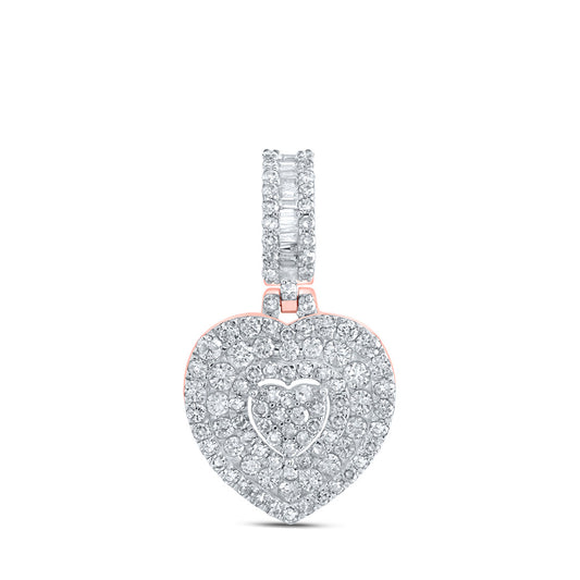 10K Rose Gold Womens Baguette Diamond Heart Pendant 1-1/5 Cttw, Length: 1 In, Width: 0.53 In