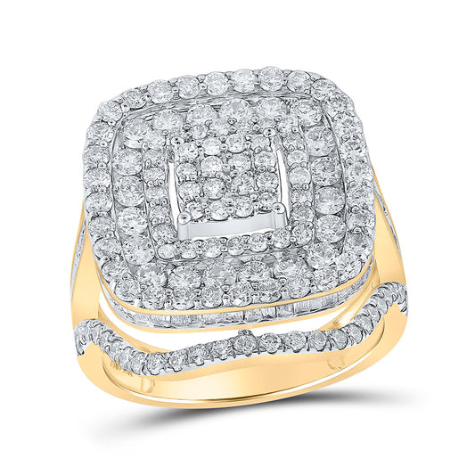 10K Yellow Gold Womens Round Diamond Square Ring 2-3/4 Cttw, Womens Size: 5-10