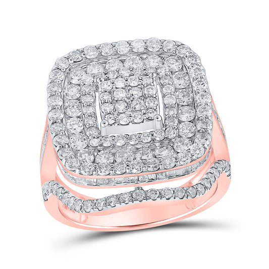 10K Rose Gold Womens Baguette Diamond Square Ring 2-3/4 Cttw, Womens Size: 5-10