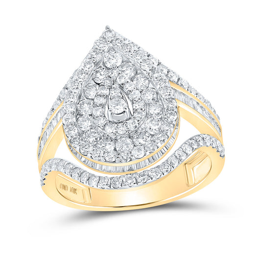 10K Yellow Gold Womens Round Diamond Teardrop Ring 1-7/8 Cttw, Womens Size: 5-10