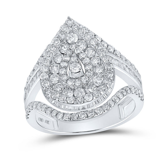 10K White Gold Womens Round Diamond Tear Cluster Ring 1-7/8 Cttw, Womens Size: 5-10