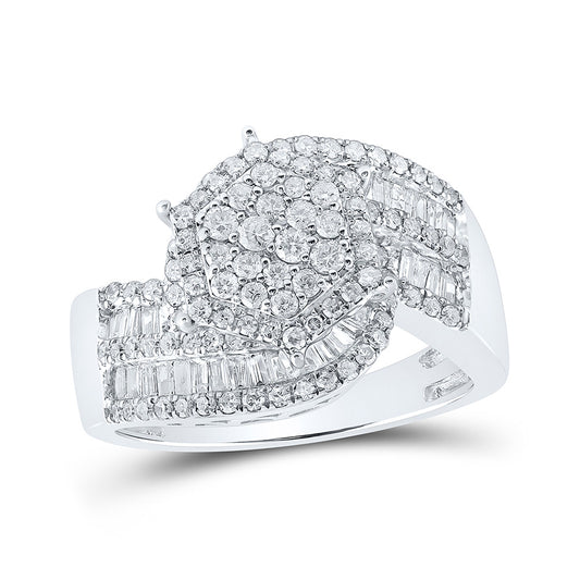 10K White Gold Womens Round Diamond Cluster Ring 1 Cttw, Womens Size: 5-10