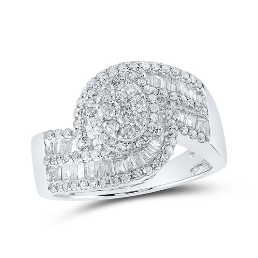 10K White Gold Womens Round Diamond Oval Cluster Ring 1 Cttw, Womens Size: 5-10