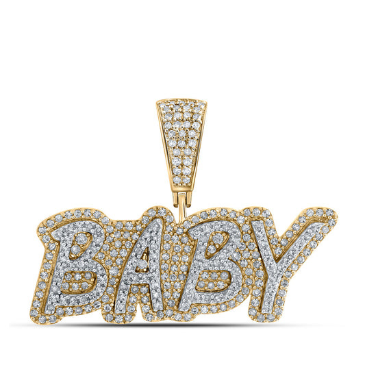10K Yellow Gold Mens Round Diamond BABY Charm Pendant 7/8 Cttw, Length: 0.95 In, Width: 1.31 In