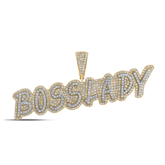 10K Yellow Gold Mens Round Diamond BOSSLADY Charm Pendant 1-1/2 Cttw, Length: 0.87 In, Width: 2.14 In