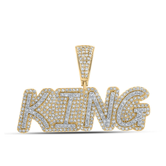 10K Yellow Gold Mens Round Diamond KING Charm Pendant 1 Cttw, Length: 0.94 In, Width: 1.52 In