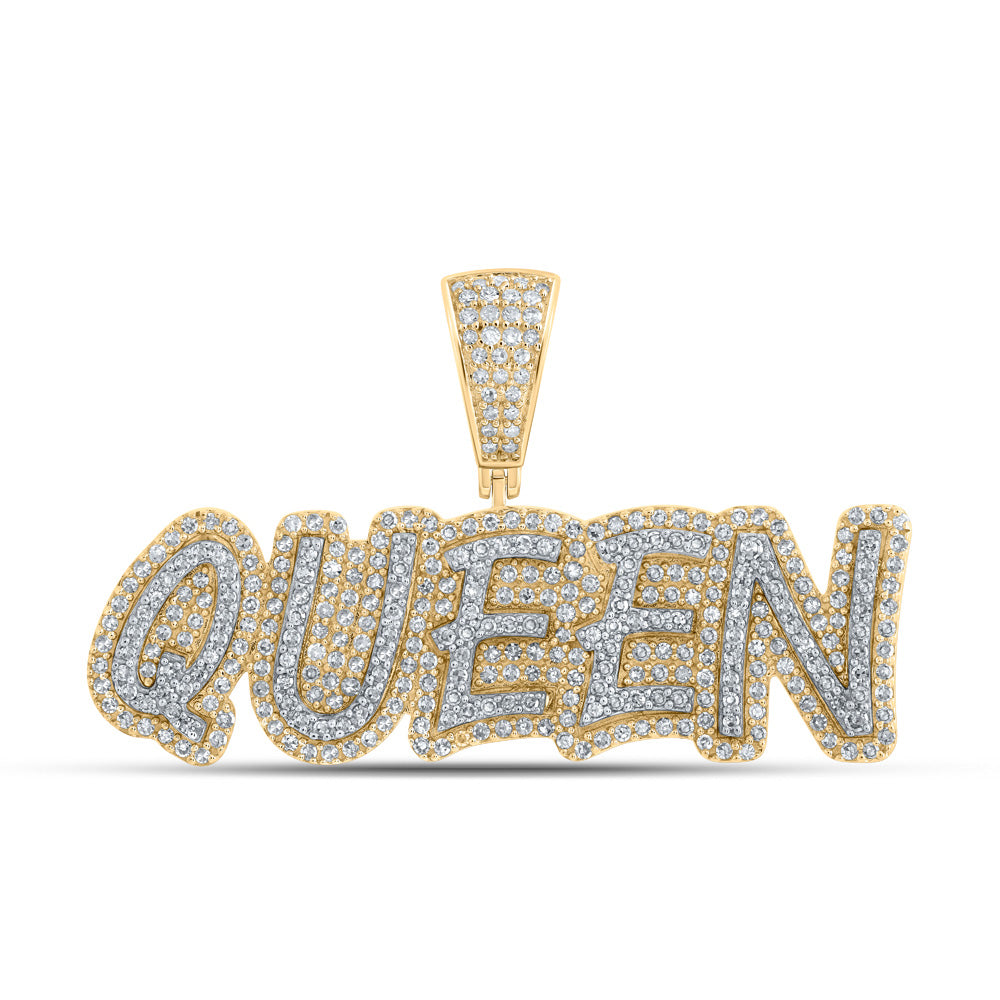 10k Yellow Or Rose Gold  Mens Round Diamond QUEEN Charm Pendant 1 Cttw, Length: 0.94 In, Width: 1.56 In