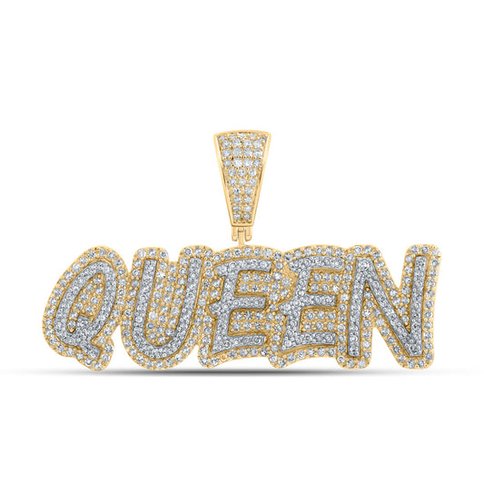 10k Yellow Or Rose Gold  Mens Round Diamond QUEEN Charm Pendant 1 Cttw, Length: 0.94 In, Width: 1.56 In