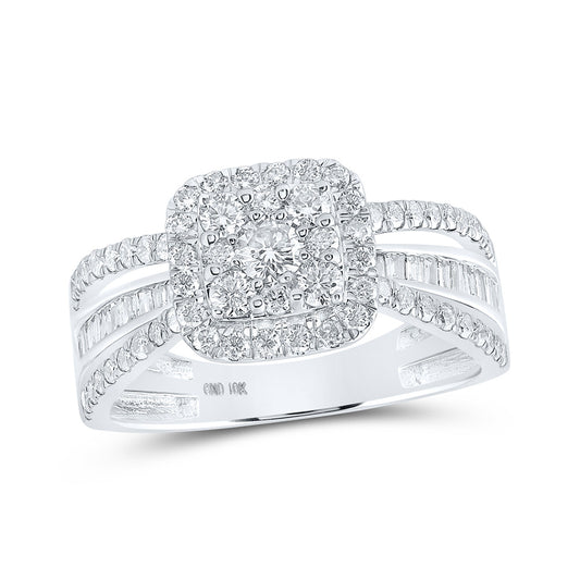 10K White Gold Womens Round Diamond Square Ring 1 Cttw, Womens Size: 5-10