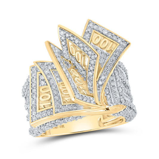10K Yellow Gold Mens Baguette Diamond 100 Bill Band Ring 3-1/3 Cttw, Mens Size: 7-13