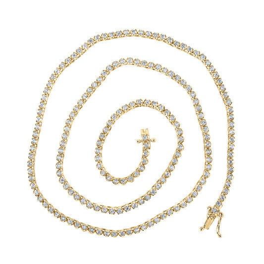 14K Yellow Gold Mens Round Diamond 18-inch Tennis Chain Necklace 3-1/4 Cttw, Length: 18 In
