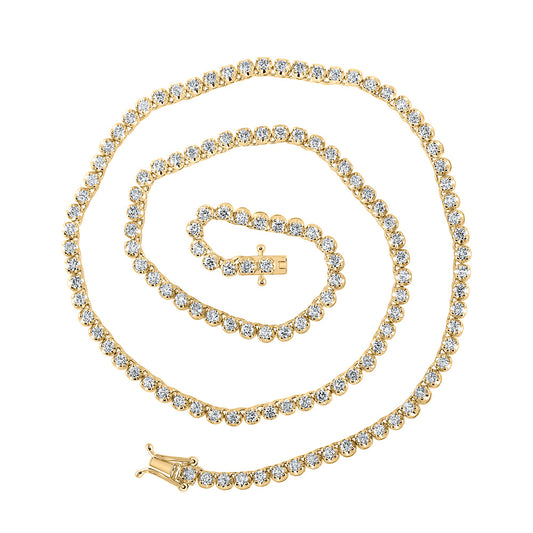14K Yellow Gold Mens Round Diamond 16-inch Single Row Tennis Chain Necklace 4-3/8 Cttw, Length: 16 In
